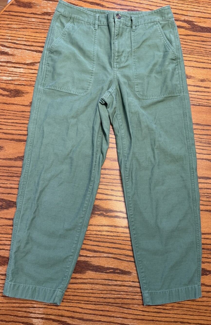 J Crew Womens Cropped Pants Mid Rise Classic Fit style Olive Green Sz 8